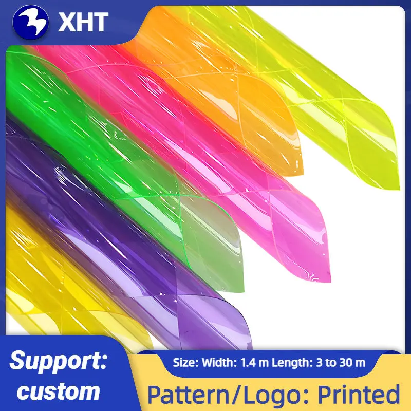 

Rainbow Transparent Holographic Faux Leather Sheets PVC 0.4MM Vinyl Film for Packaging Decoration Bag Making DIY Craft Handmade