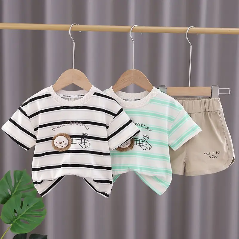 

Summer New Cotton Baby Boys Girls Clothes Strips Sports Infant T Shirt + Shorts 2 Pieces Children Clothing Tracksuits Set 0-6Y