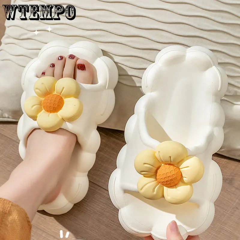 Women Slippers Home Wear Fashion 3D Flower Beach Shoes Thick Platform Summer Sandals Lovely EVA Antiskid Flip Flops Dropshipping