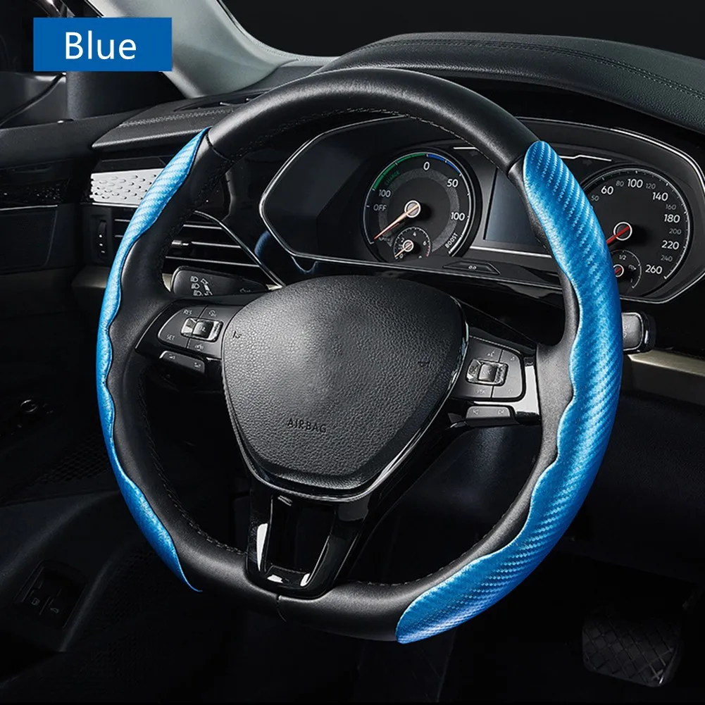

2PCS Car Steering Wheel Cover For 38cm LHD&RHD Non-Slip Cover Carbon Fiber Universal Accessories 2x Car Accessories