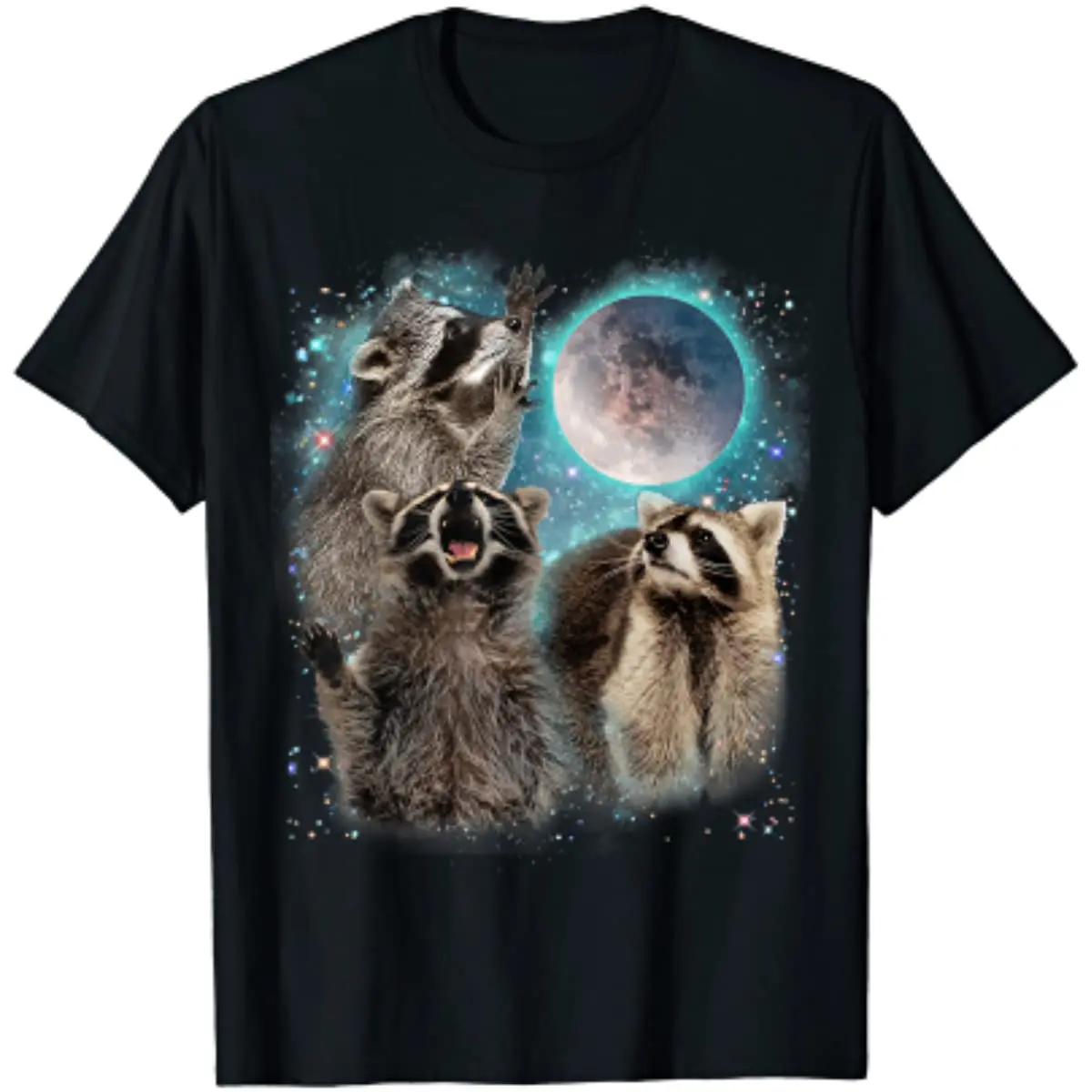 

Funny 3 Racoon Moon Howling Raccoon Head Funny for Men Women Kid T-Shirt Casual Cotton Daily Four Seasons Tees Tshirt