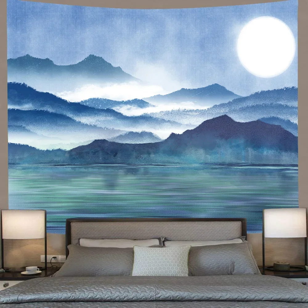 Simsant черно-белые горы гобелен луна звезды ночное небо художественный настенный