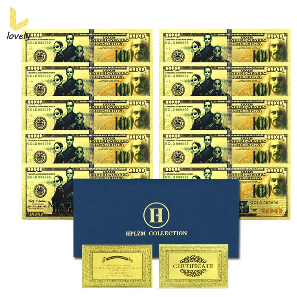 10pcs/lot The Matrix Movie Money golden dollar ticket Original collection bills fake 100 dollars home decoration