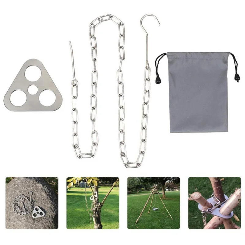 

Camping Tripod Outdoor Tools Picnic Grill Hanging Pot Rack Set Stainless Steel Triangle Bonfire Rack Portable Home Barbecue