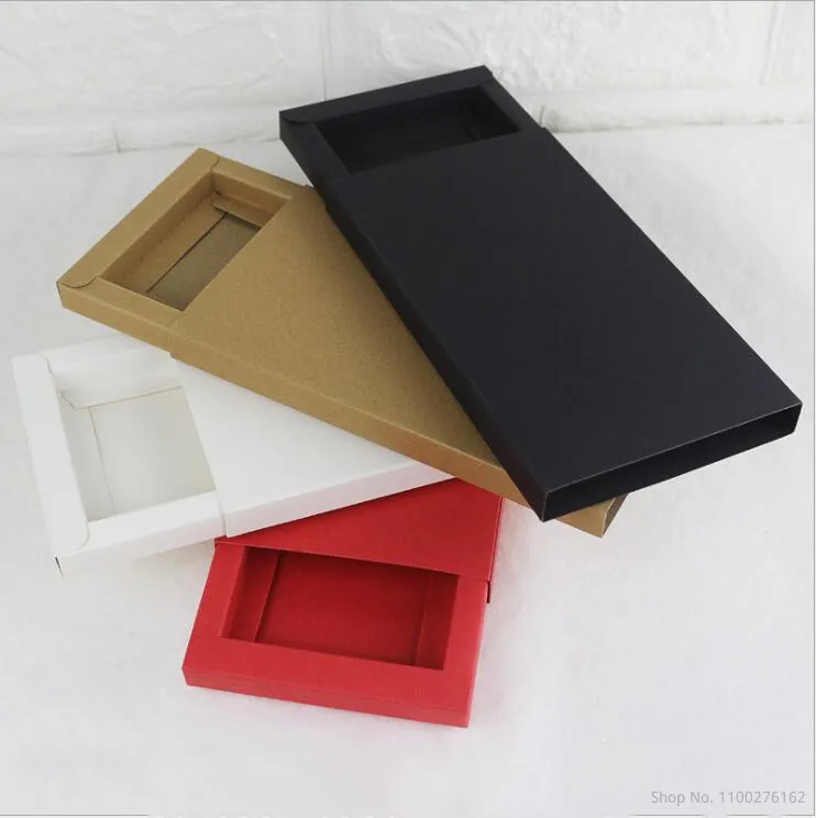 

25pcs Kraft Cardboard Phone Case Packaging Box Red/White/Brown/Black Paper Drawer Box With Clear Window