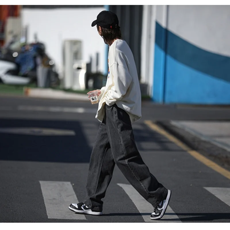 Men Clothing Autumn Straight Loose Cylinder Jeans Vintage Chaopai Versatile Comfortable Blue Broad Leg Harun Trousers Women New