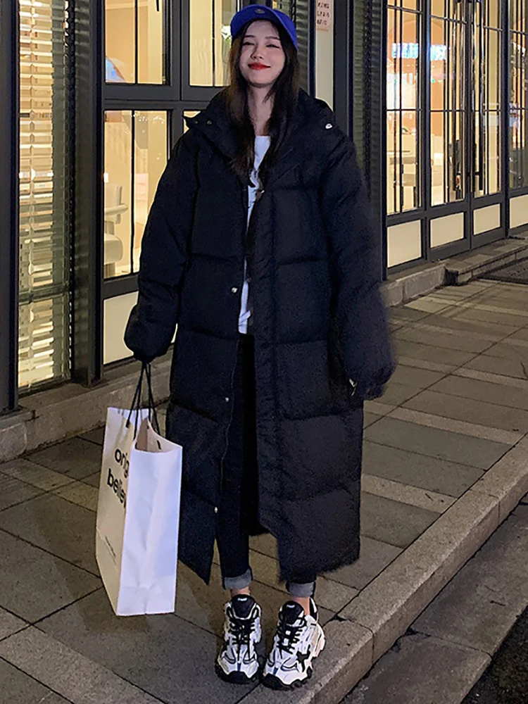 2022 New Solid Color Long Straight Winter Coat Casual Women Parkas Clothes Hooded Stylish Winter Jacket Female Outerwear