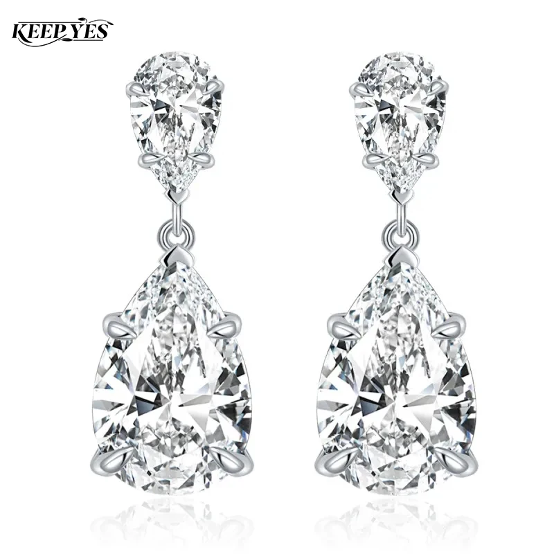 Фото Серьги-подвески KEEP YES 7*11 мм с муассанитом в форме капли, общим весом 6,7 карата, из стерлингового серебра 925 пробы, свадебные серьги-подвески для женщин №1