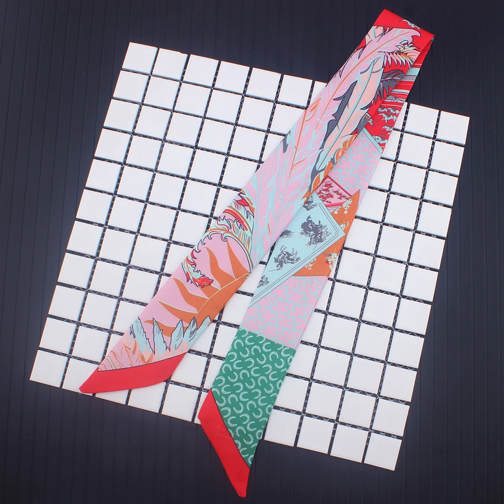 

Женский Узкий Шелковый шарф с принтом, 90x5 см