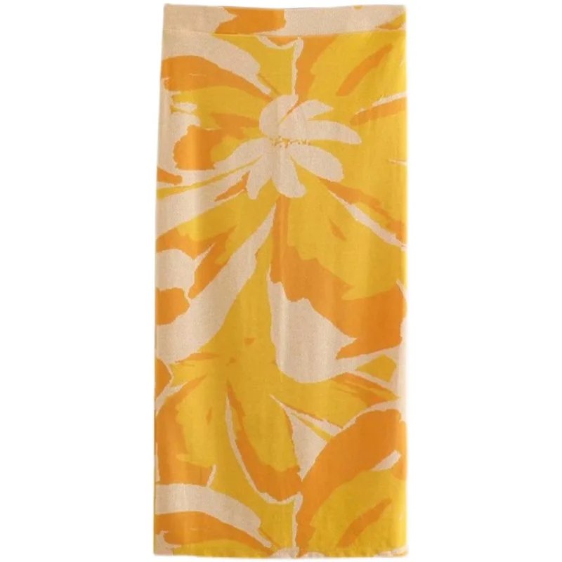 

Жаккардовая вязаная юбка с разрезом, длинная юбка с завышенной талией, восстанавливающая древние пучки, 2021