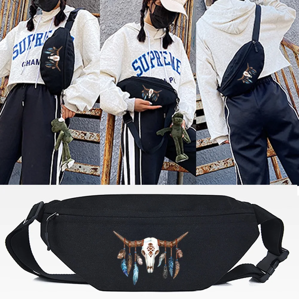 

Feather Sheep Head Print Waist Bags 2022 New Fashion Chest Bag Men and Women Casual Crossbody Shoulder Bags Portable Daily Purse