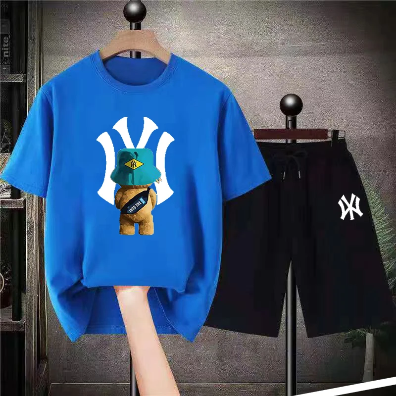 Summer Short Sets Korea Style Bear Graphic T-Shirts Shorts Set Luxury Mens T-shirt Suits Tracksuits Oversized Streetwear Tees