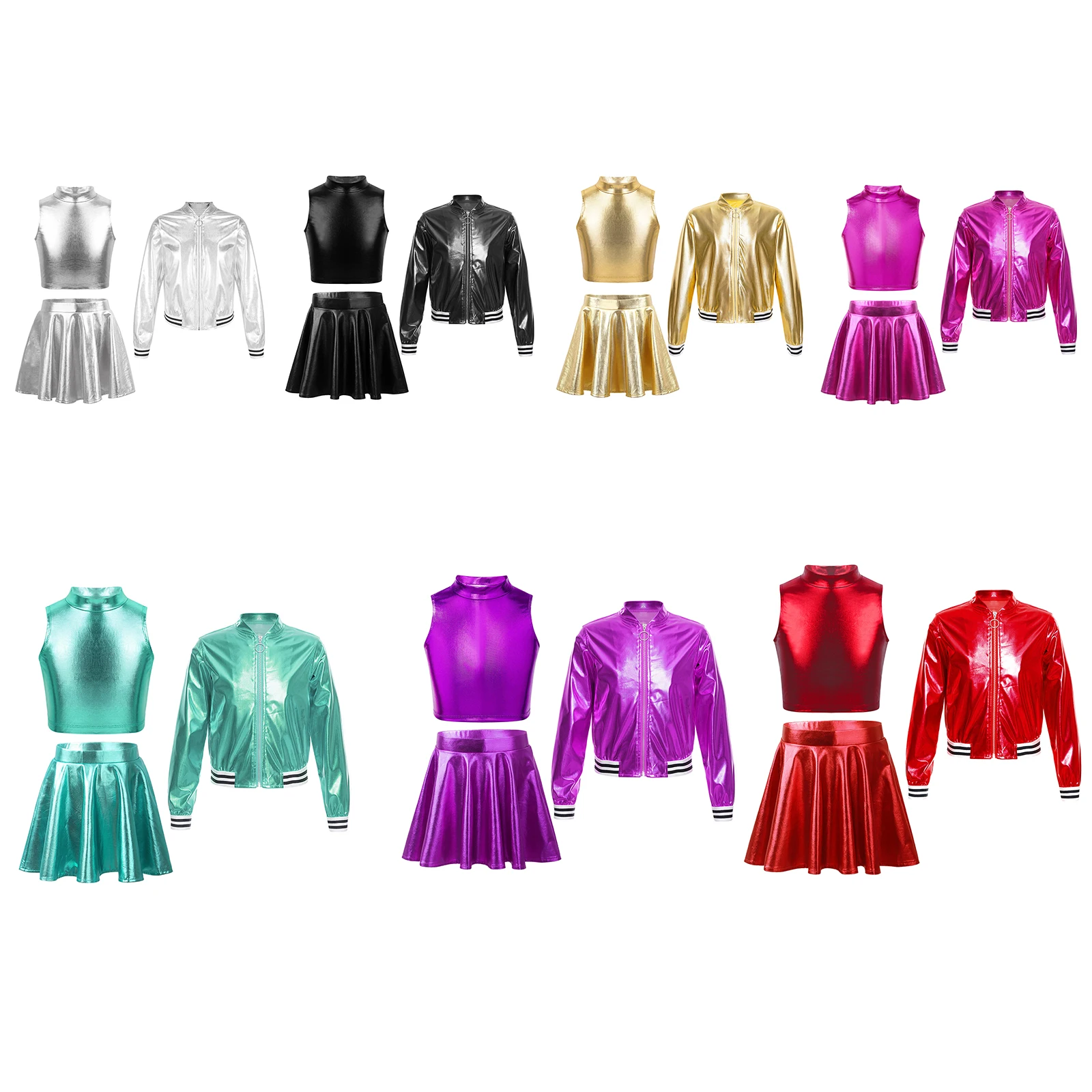 Детские танцевальные комплекты для девочек короткий топ с юбкой и длинным