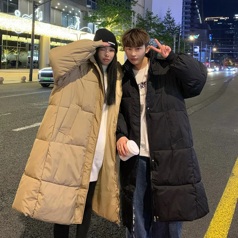 Winter Long Coat Men Warm Fashion Thicken Hooded Down Jacket Men Korean Loose Oversize Thick Hooded Coat Mens Parker Overcoat
