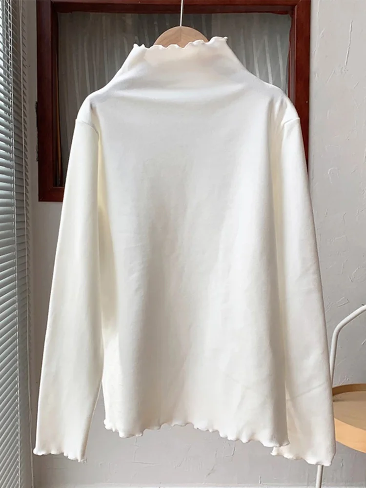 Женская футболка с высоким воротником и длинными рукавами базовые топы теплые