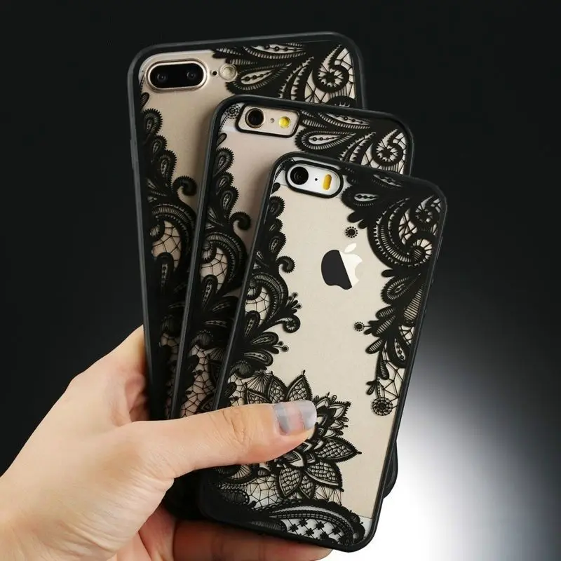

Transparent Lace Flowers Phone Case For iPhone 13 12 11 Pro X XS XR Max 7 8 Plus Soft silicone protection Shell