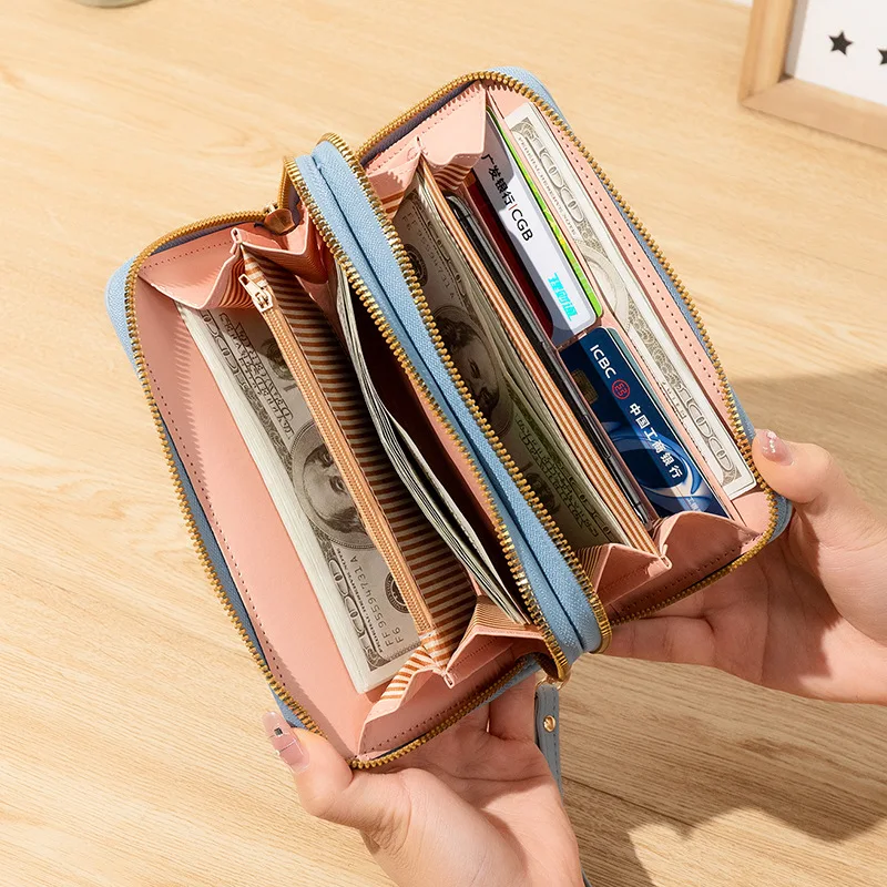 Flower Long Women's Wallet Female Purses Coin Purse Card Holder Wallets Double Zipper Pu Leather Clutch Luxury Money Phone Bag