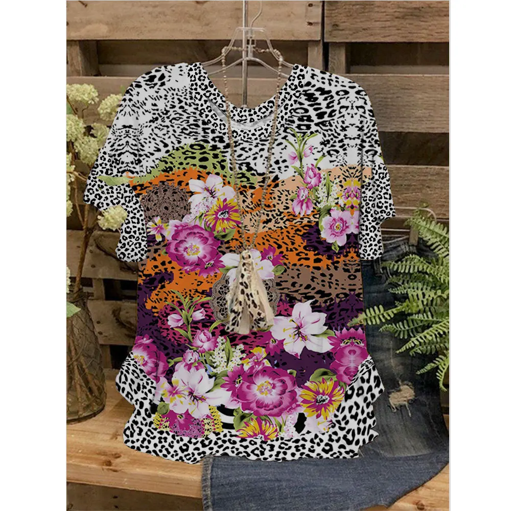 

Women Tops T-Shirts 3D Hawaiian Coconut Tree Printing Ruffled O-Neck Short Sleeves Loose Casual T-Shirts Summer Streetwear