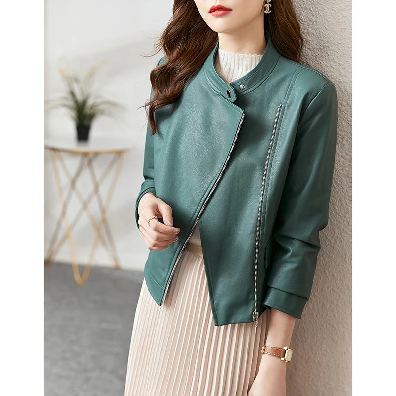

Vimly Short Pu Leather Quilted Coat for Women 2022 Korean Fashion Cotton Padded Biker Style Jacket Autumn and Winter Overcoat