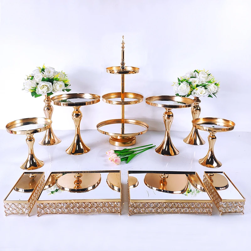 

Crystal Metal Cake Stand Set Acrylic Mirror Cupcake Decorations Dessert Pedestal Wedding Party Display Tray