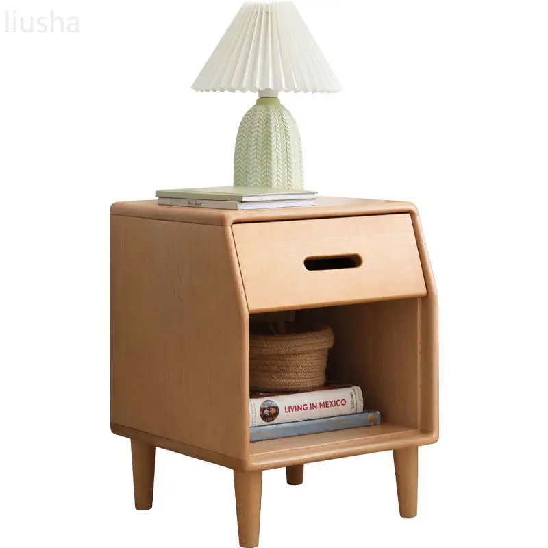 

Solid wood bedside table modern simple household beech wood locker small bedroom household small locker bedroom furniture