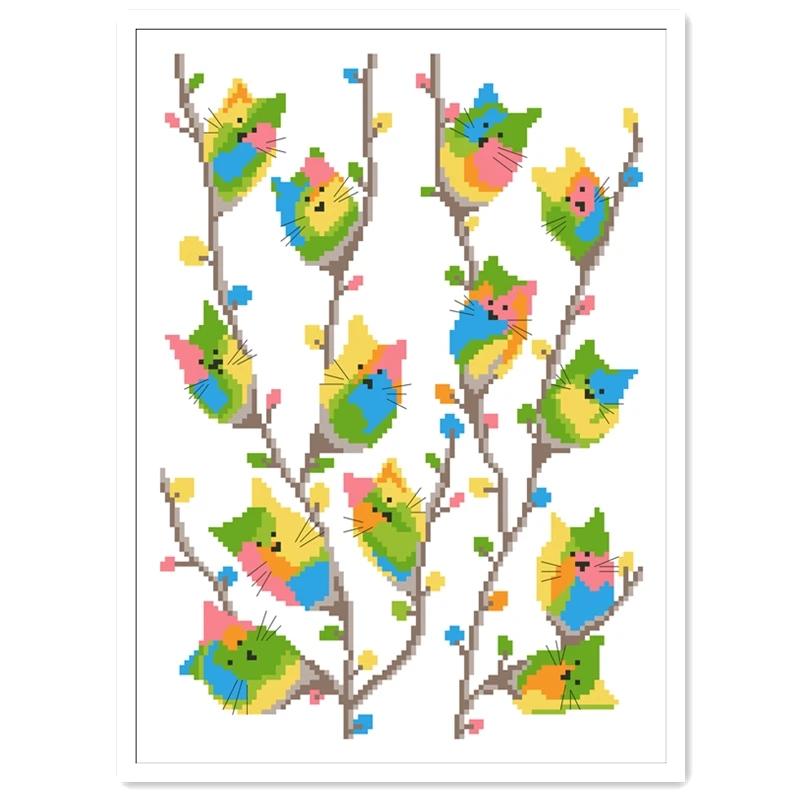 

Colored cats on willow cross stitch kits package 18ct 14ct 11ct cloth silk cotton thread embroidery DIY handmade needlework