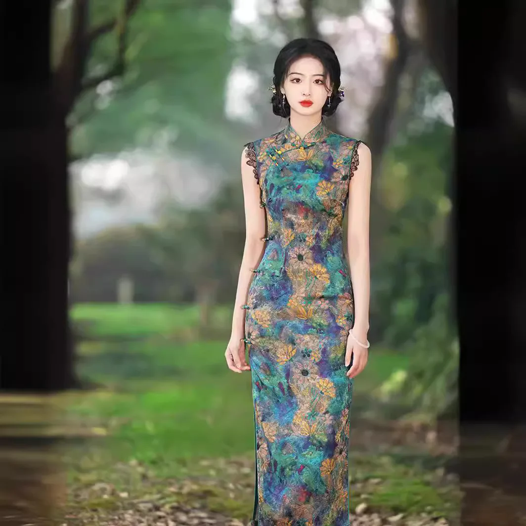 Женское платье Ципао размера плюс 3XL сексуальное тонкое Cheongsam без рукавов