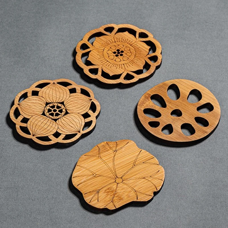 

1Pc Lotus Flower Drink Coasters Wooden Round Cup Mat Table Mat Tea Coffee Mug Placemat Home Decoration Kitchen Accessories