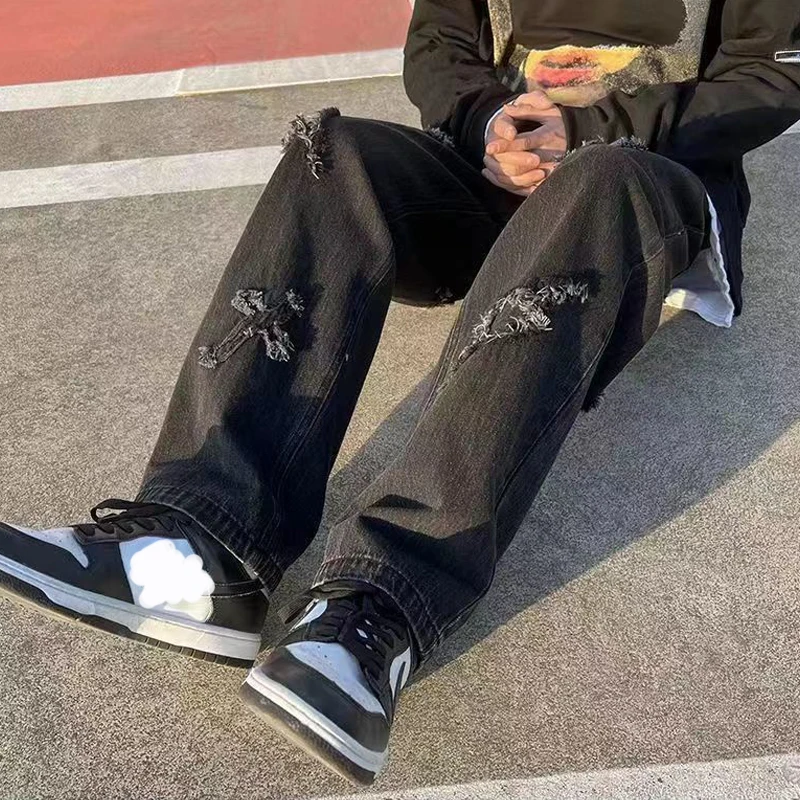 Oversized Men's Wide Leg Y2K Clothes Women Hip Hop Baggy Jeans Straight Trousers Casual Mopping Denim Pants For Men Streetwear