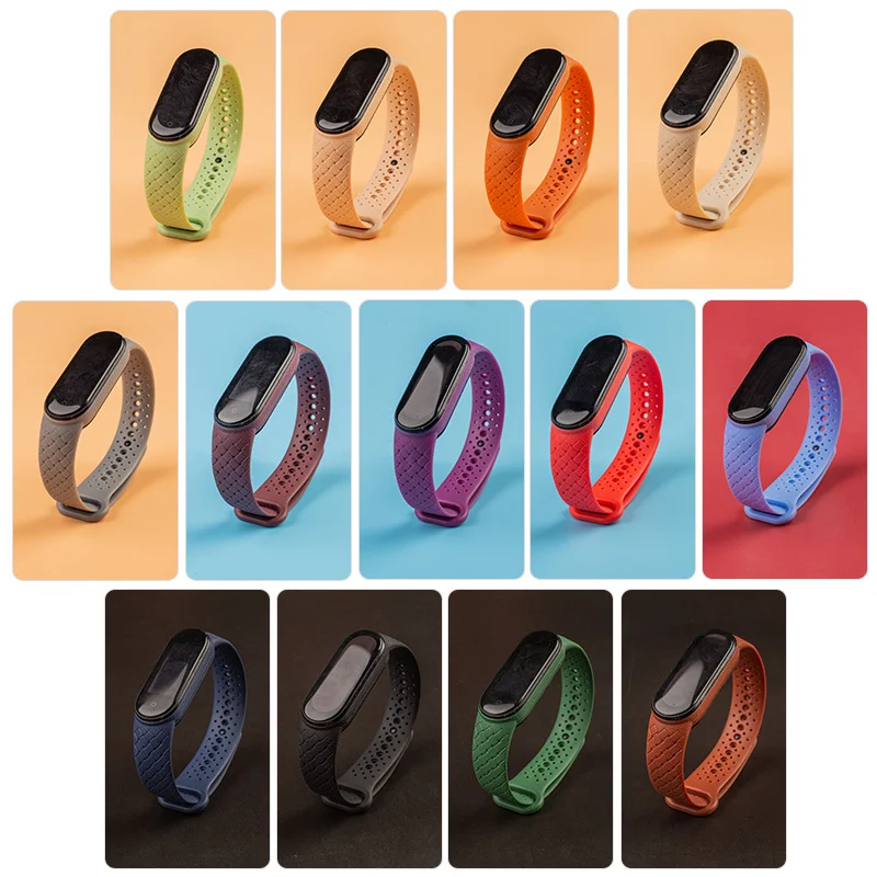 Фото Силиконовые ремешки для часов Xiaomi Mi Band 7 NFC, замена запястья Miband, спортивный браслет, часы с отверстием для часов Correa mi band 6 5 4 3, ремешок №1