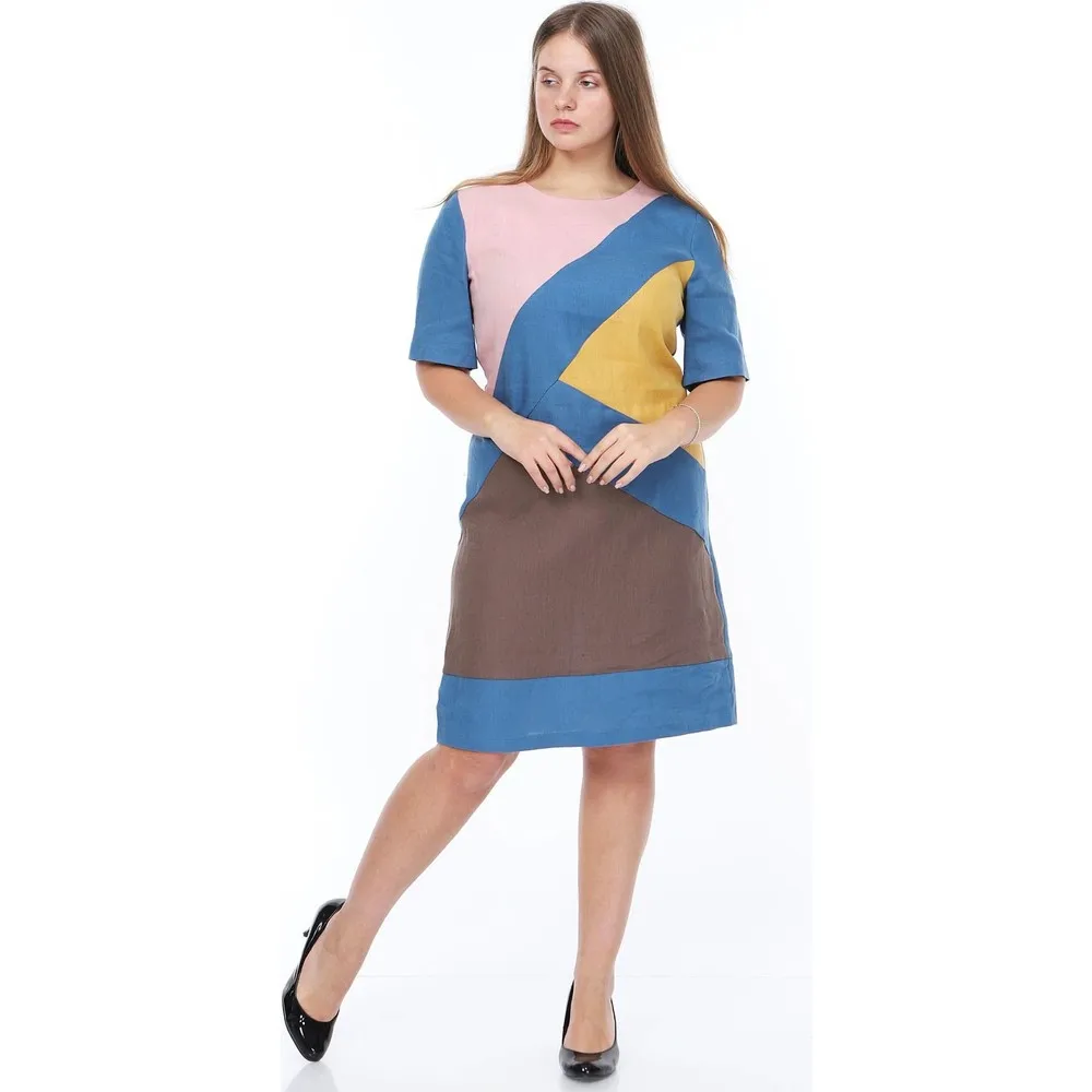 

Dorlie Mavi Linen Large Size Dress 14B-0871