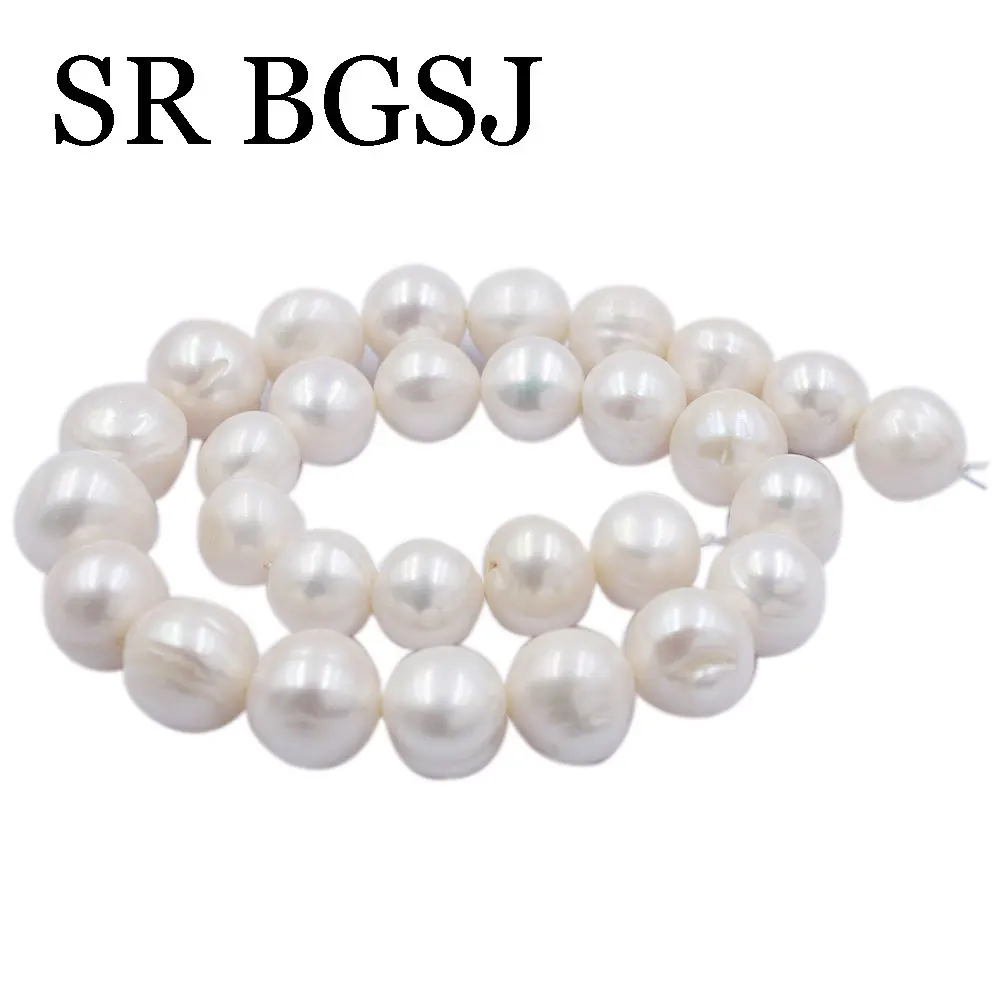 

12-14mm Nearly Round White Baroque Natural Freshwater Pearl Jewelry Accessories DIY Spacer Large Beads 14"