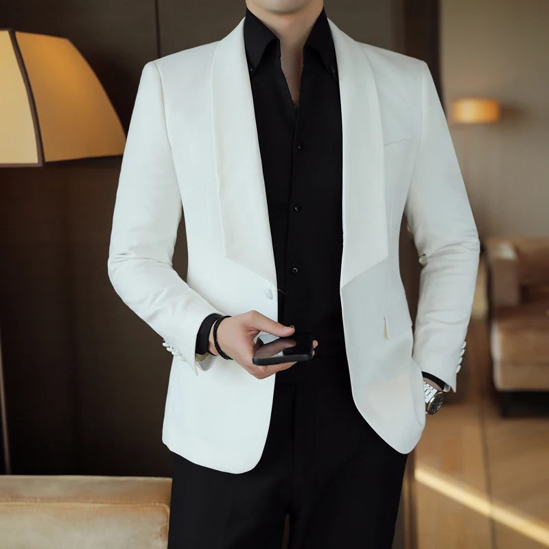 (Куртка + брюки) новый мужской деловой стиль 2 шт. черный/белый модный простой