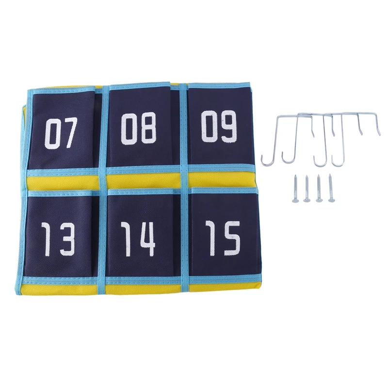 

Numbered Pocket Chart Classroom Organizer for Cell Phones Calculator Holders (30 Pockets, Blue Pockets)