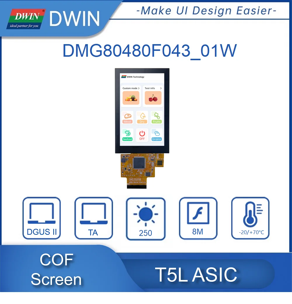 

DWIN NEW 4.3" 480x800 COF Structure Capacitive Screen Integrated Touch Panel IPS TFT LCD Display DMG80480F043_01W
