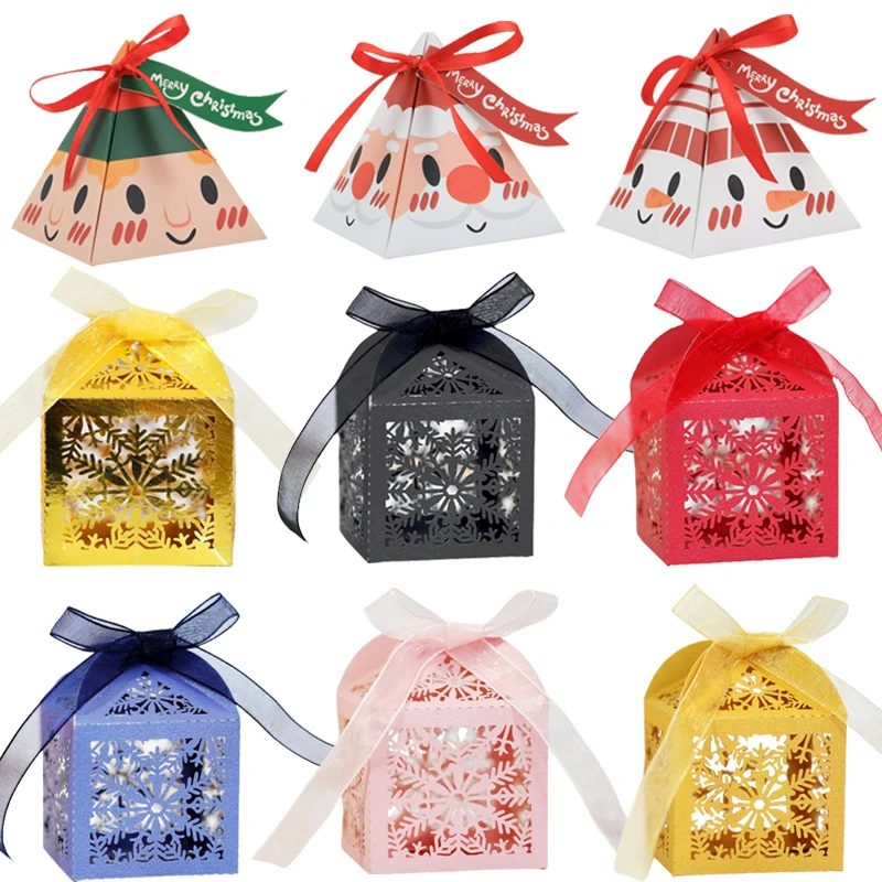 

50Pcs Christmas Gift Boxes Triangle Candy Chocolate Packaging Box Party Favors For Guest 2023 Christmas New Year Decorations