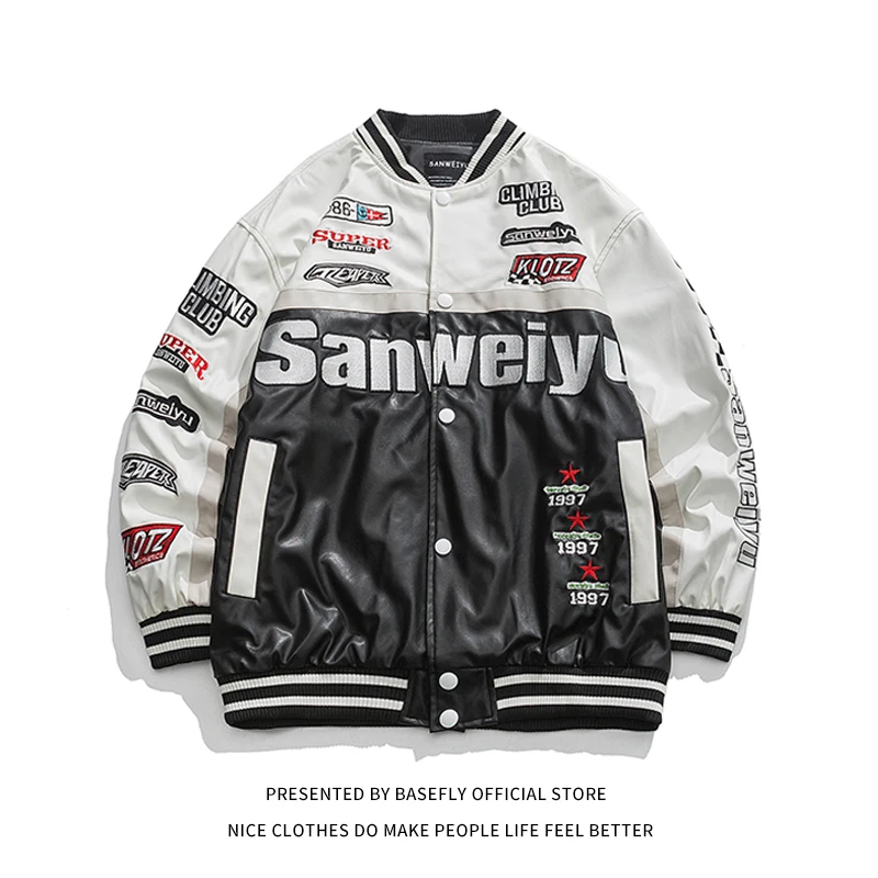 

New Arrival F1 Racing Patchwork Embroid Men Varsity Bomber Unisex Women Baseball Coach Motorcycle Jacket Couple Award Street