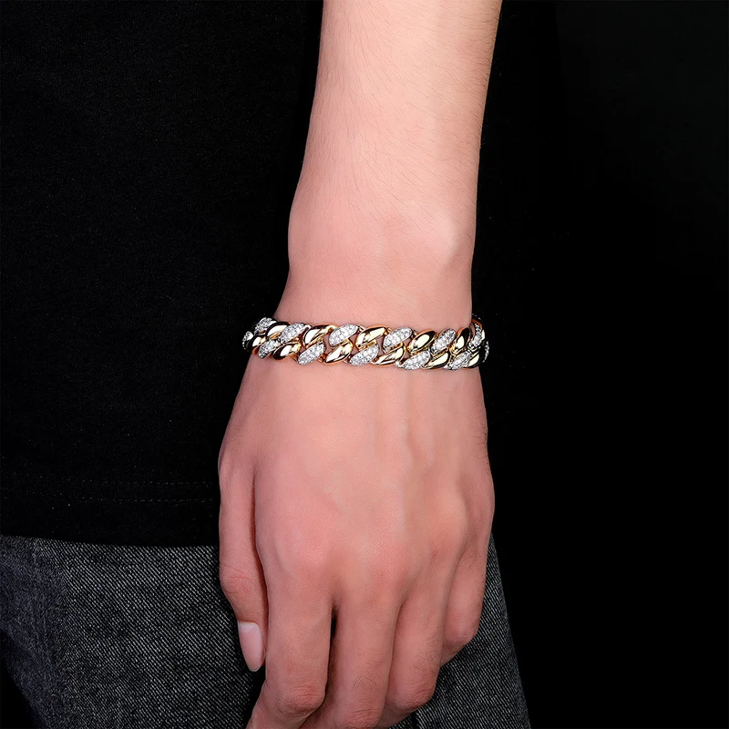 HIP HOP 3A CZ Stone Paved Bling Iced Out двухцветный круглый кубинский браслет-цепочка для мужчин