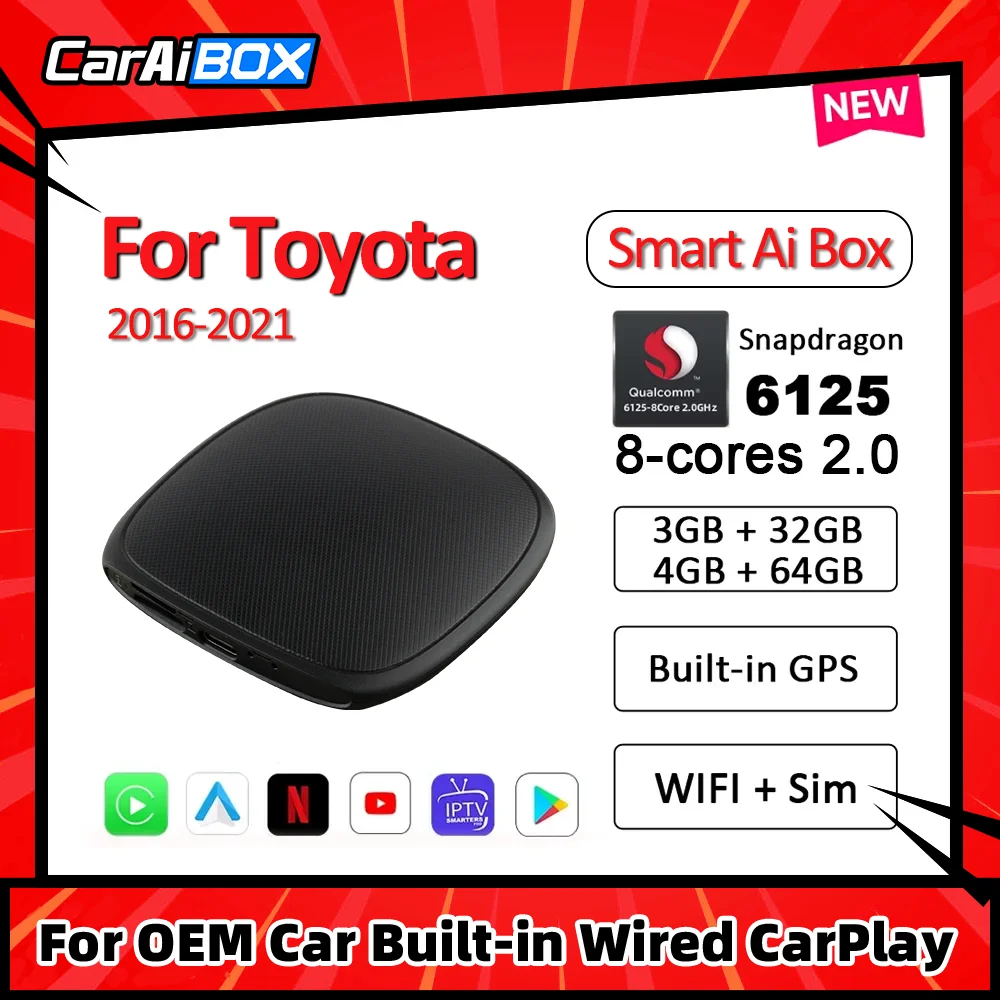

CarAiBOX Android 13.0 CarPlay Ai Box For Toyota Qualcomm 6125 8-Core Chip Wireless CarPlay Android Auto Built in GPS WIFI/SIM