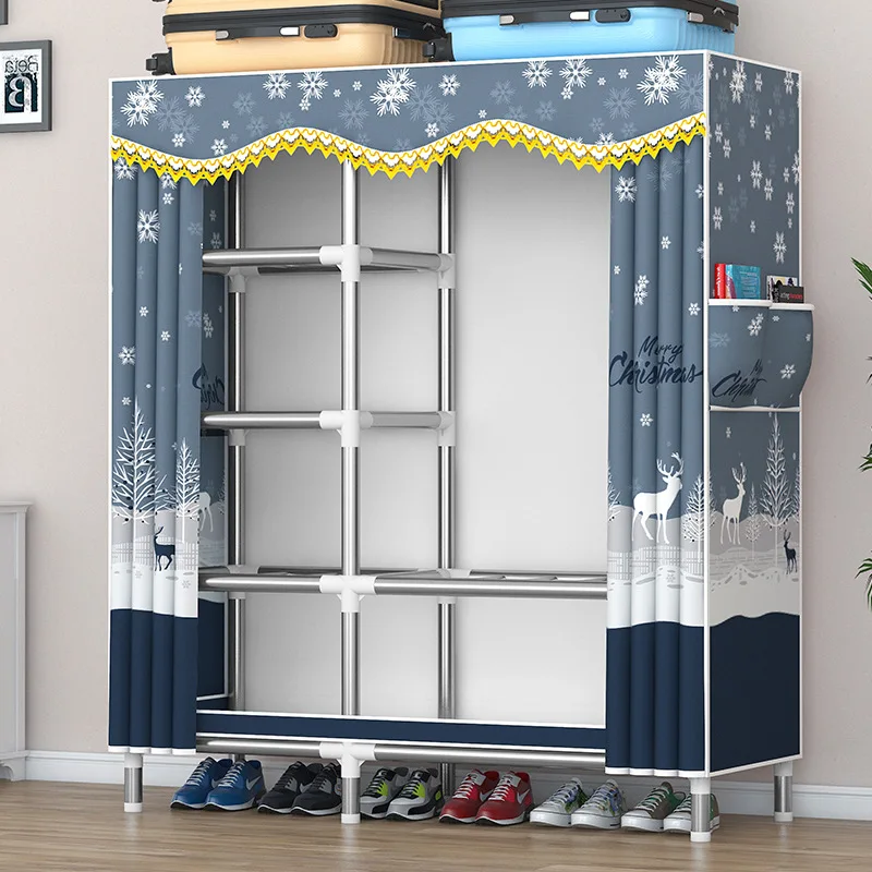 

Cloth Wardrobe All Steel Frame Thickened Thickened Household Bedroom Rental Room Simple Wardrobe Strong home furniture wardrobe