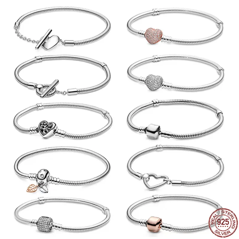 

Браслет из серебра 100% пробы с застежкой в виде сердца, 925