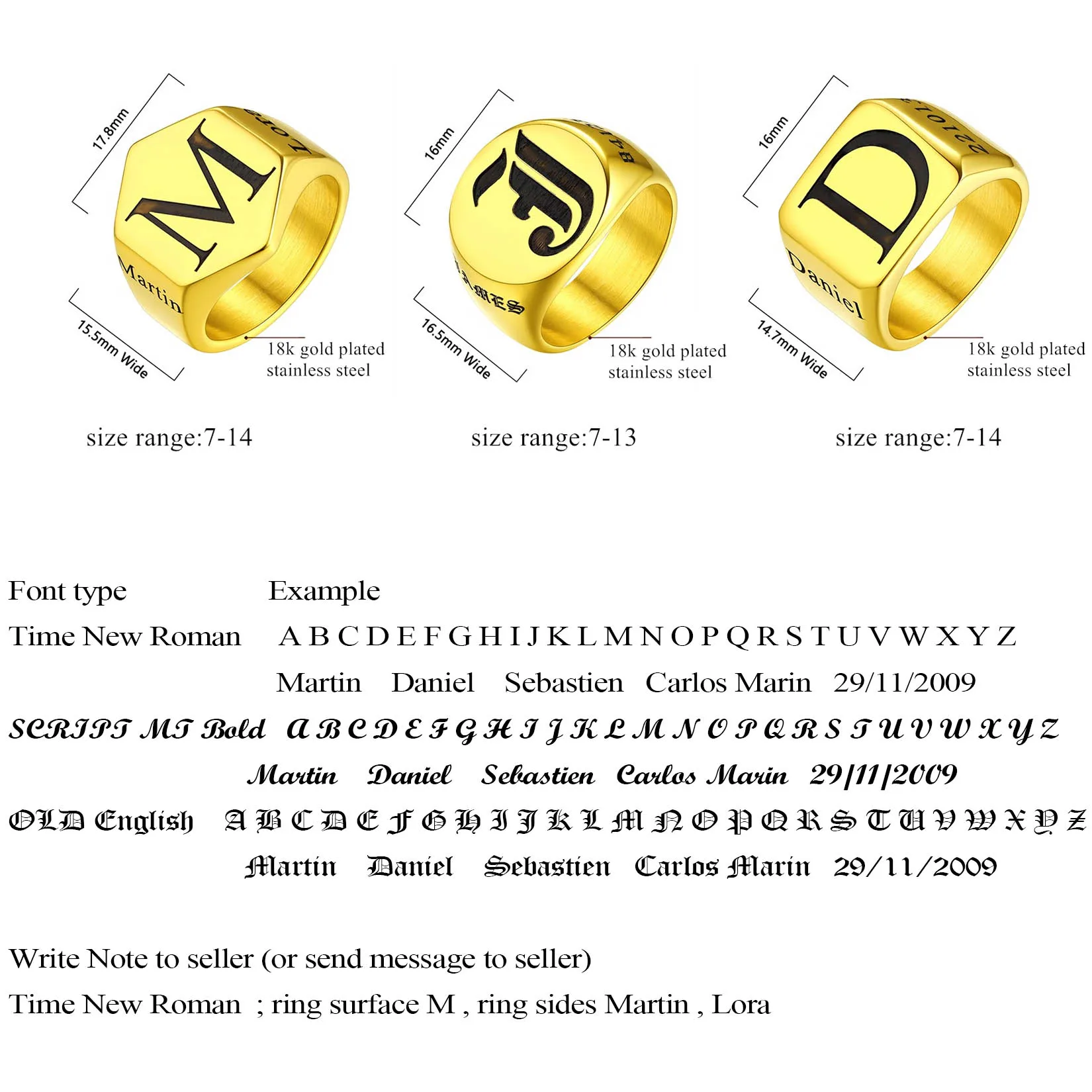 U7 Laser Engrave Upper Case Initial Letter Rings Round Hexagon Square Stainless Steel Name Signet Ring Custom Team Family Jewels