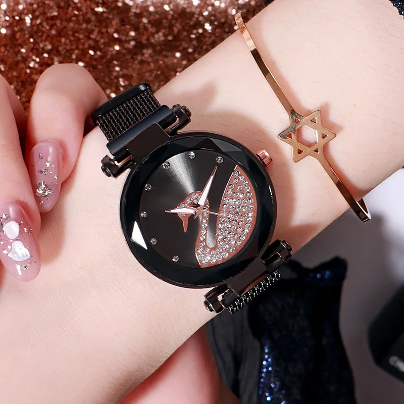 Little Swan Pattern Advanced Women Fashion Versatile Simple Diamond Magnet Buckle Mesh  Strap Quartz Watch Gift Essential