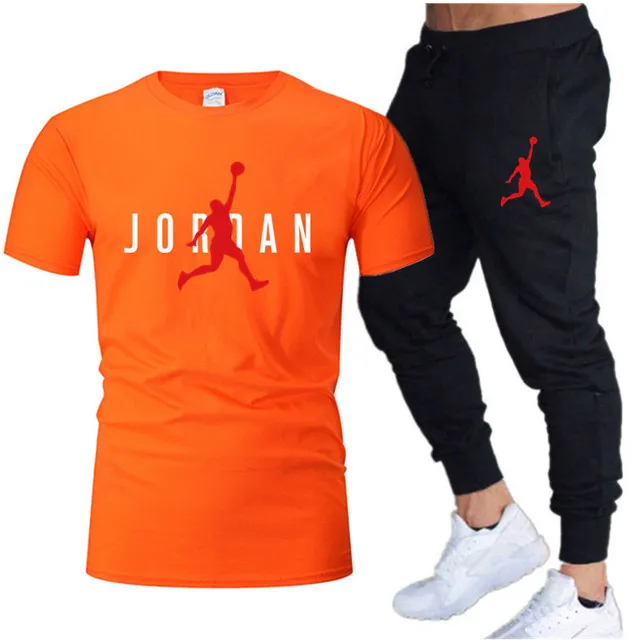 2023 Summer Men's Leisure Sportswear Set Brand Short Sleeve T-shirt+Pants 2-Piece Fitness Jogging Pants Sportswear Set