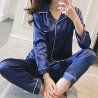 2 pcsset pajamas suit imitation silk single breasted cardigan oversized turn down collar nighty suit for home