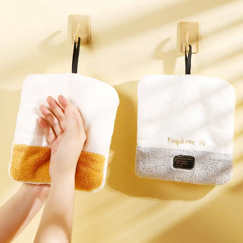 

Hand Towel Coral Fleece Thickened Hand Towel Hand Towel Kitchen Bathroom Hanging Suction Towel Hand Wipe Cloth lazy Rag