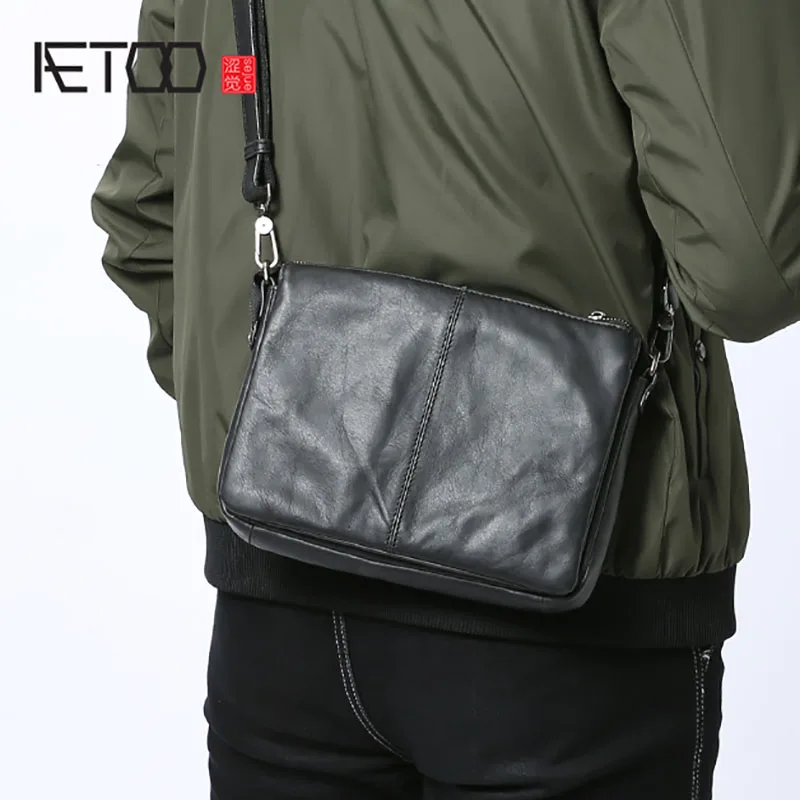 

AETOO Men's leather handbag simple fashion cowhide single shoulder bag crossbody bag multifunctional bag handbag