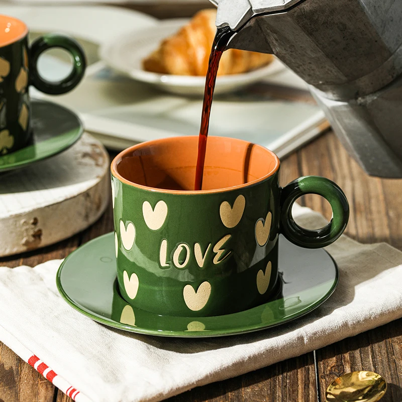 Керамическая кружка в форме сердца и стеклянная чашка для молочного кофе с