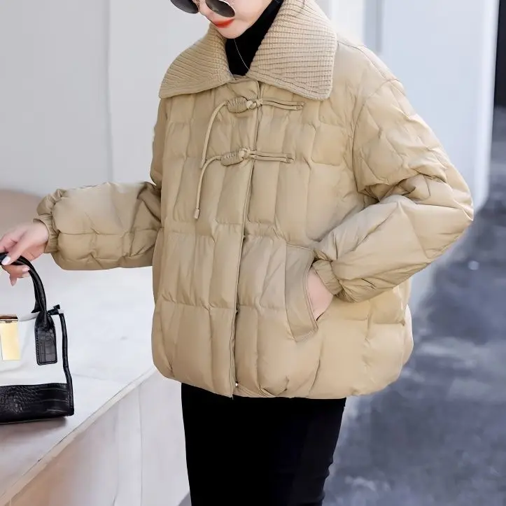 Doll Collar Down Women Jacket Autumn Winter Outwear Casual White Duck Down Short Coat Fashion Korean Style 2023 News M43