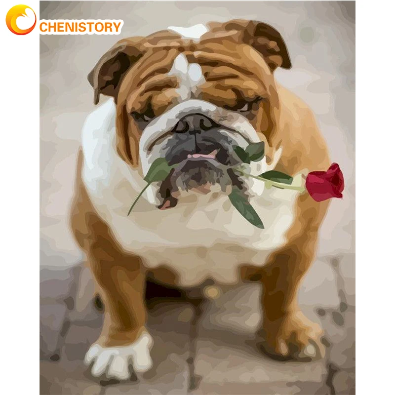 

Картина по номерам CHENISTORY, DIY собака, роза, фотография, дропшиппинг на холсте для украшения дома, картина